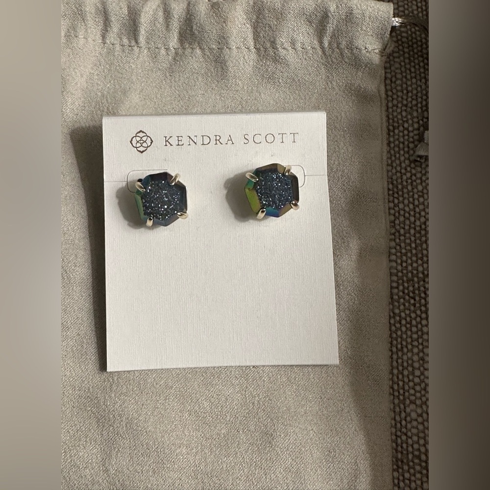 Kendra Scott Mystic Iridescent Gray Drusy Ryan Stud Earrings In Gold‎